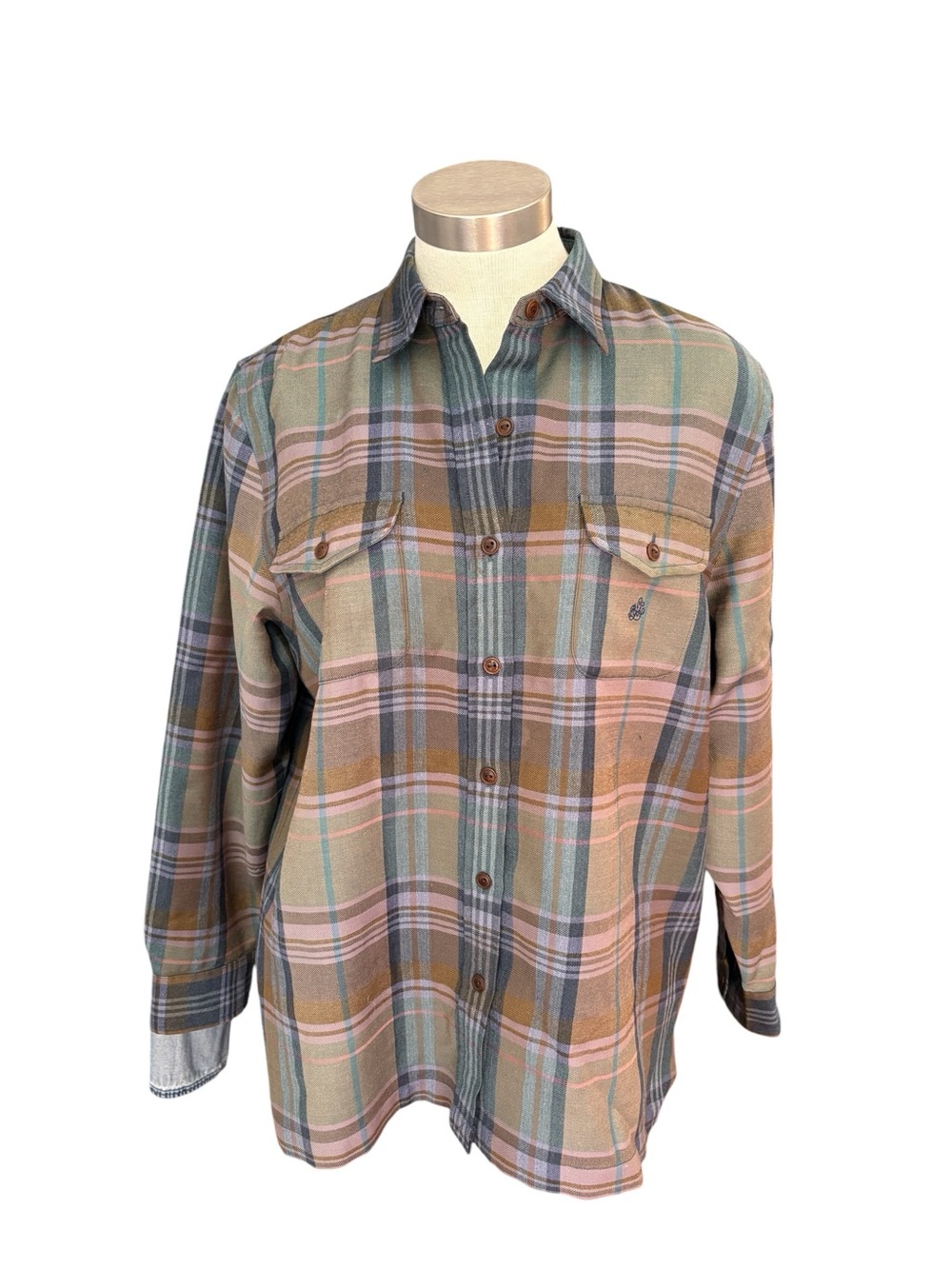VTG Ralph Lauren Womens Shirt Button Down Plaid 100% Wool Purple Green Sz. L